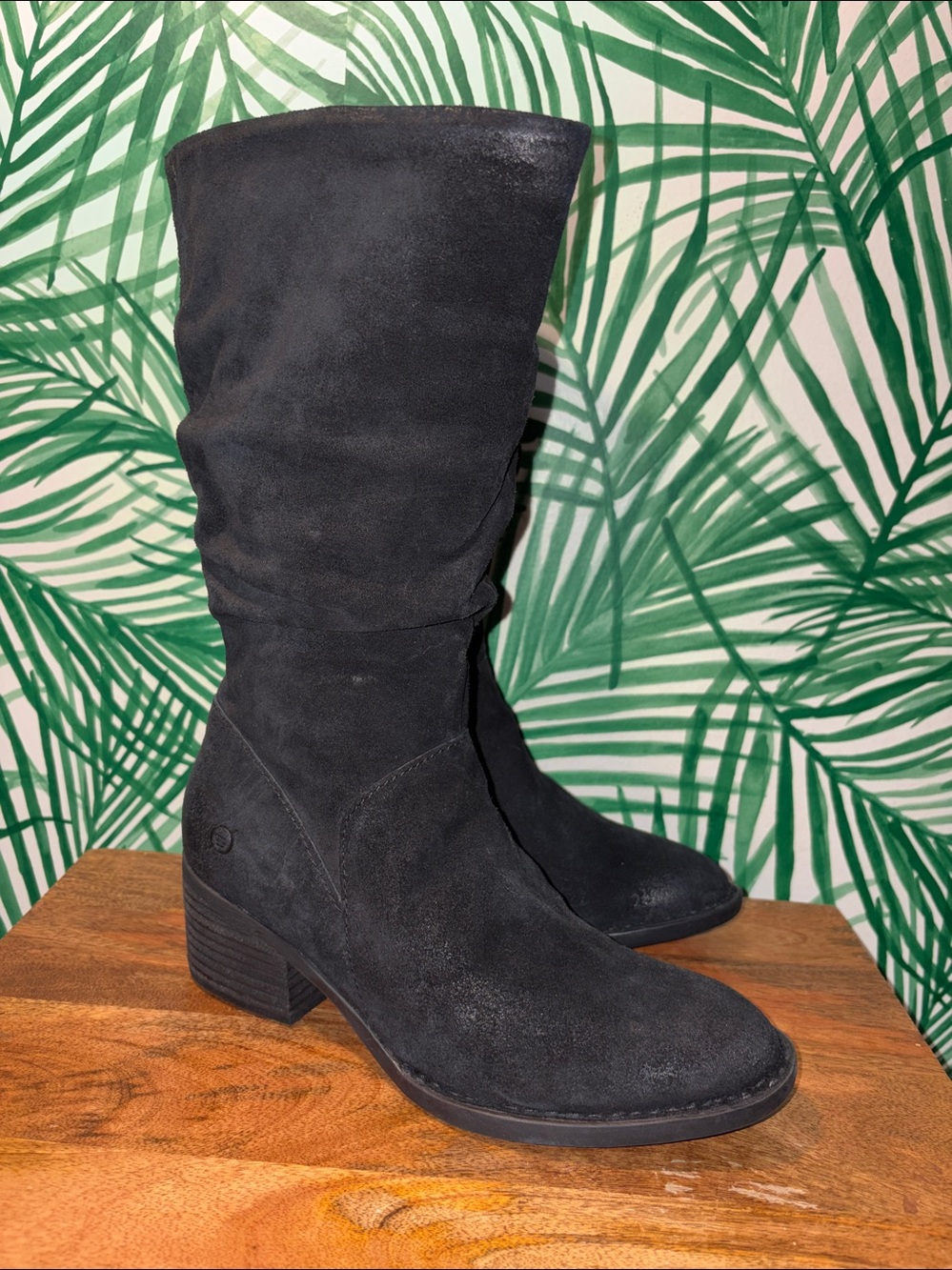 BORM Black Suede Mid Calf Zip Boots Women’s 7 M